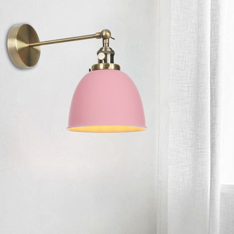 1 Bulb Domed Shade Sconce Lamp Industrial Black/Grey/White Metal Wall Mounted Light for Bedroom Pink Clearhalo 'Art deco wall lights' 'Cast Iron' 'Glass' 'Industrial wall lights' 'Industrial' 'Middle century wall lights' 'Modern' 'Rustic wall lights' 'Tiffany' 'Traditional wall lights' 'Wall Lamps & Sconces' 'Wall Lights' Lighting' 209338