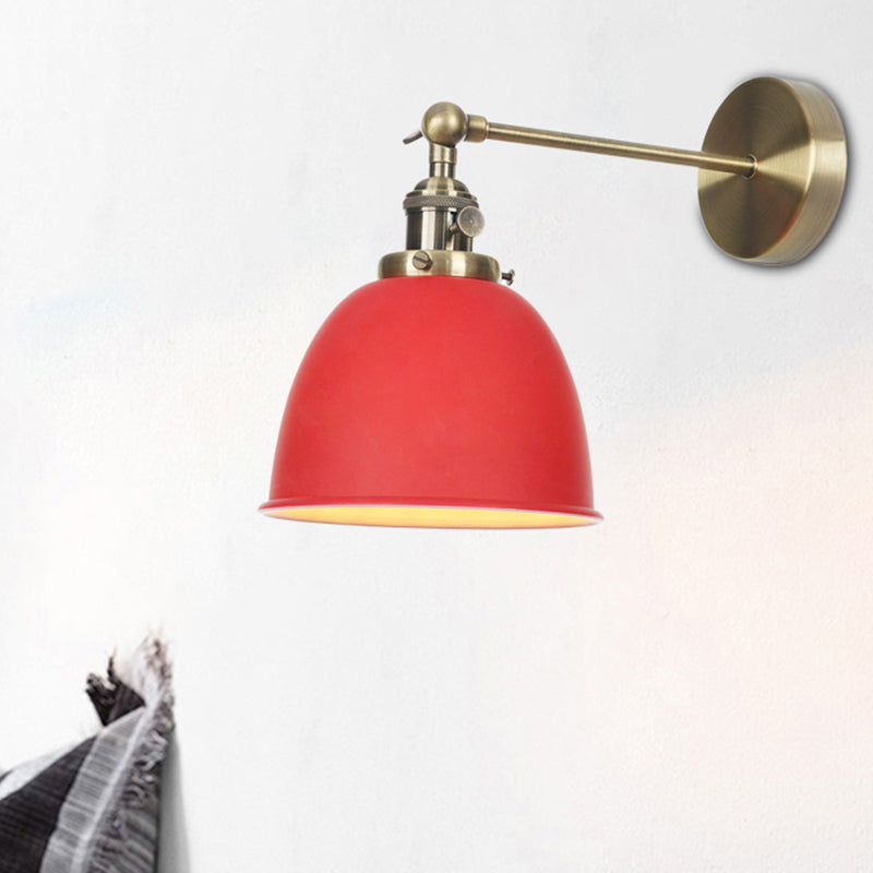 1 Bulb Domed Shade Sconce Lamp Industrial Black/Grey/White Metal Wall Mounted Light for Bedroom Red Clearhalo 'Art deco wall lights' 'Cast Iron' 'Glass' 'Industrial wall lights' 'Industrial' 'Middle century wall lights' 'Modern' 'Rustic wall lights' 'Tiffany' 'Traditional wall lights' 'Wall Lamps & Sconces' 'Wall Lights' Lighting' 209340