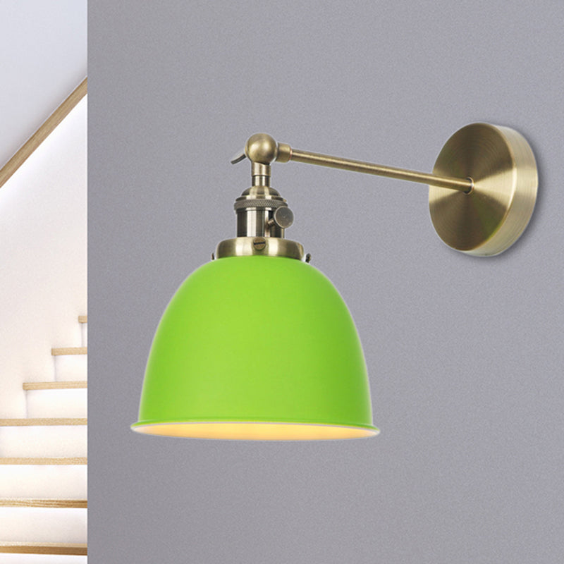 1 Bulb Domed Shade Sconce Lamp Industrial Black/Grey/White Metal Wall Mounted Light for Bedroom Green Clearhalo 'Art deco wall lights' 'Cast Iron' 'Glass' 'Industrial wall lights' 'Industrial' 'Middle century wall lights' 'Modern' 'Rustic wall lights' 'Tiffany' 'Traditional wall lights' 'Wall Lamps & Sconces' 'Wall Lights' Lighting' 209344