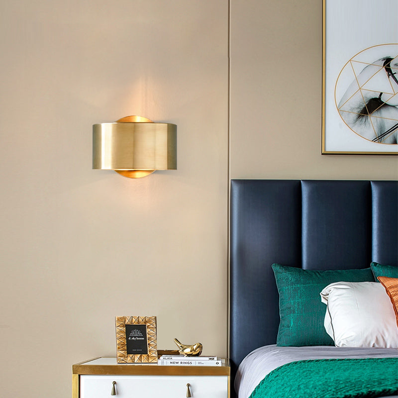 Gold Half-Cylinder Wall Light Fixture Postmodern 1 Light Metal Flush Wall Sconce Gold Clearhalo 'Cast Iron' 'Glass' 'Industrial' 'Modern wall lights' 'Modern' 'Tiffany' 'Traditional wall lights' 'Wall Lamps & Sconces' 'Wall Lights' Lighting' 209461