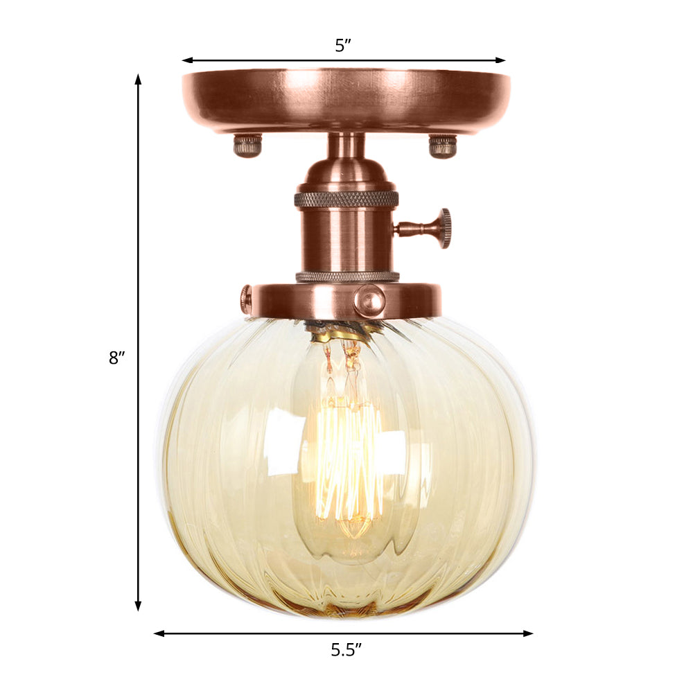 Globe/Round Clear/Amber Glass Semi Mount Lighting Industrial 1 Bulb Living Room Ceiling Light in Copper Clearhalo 'Ceiling Lights' 'Close To Ceiling Lights' 'Close to ceiling' 'Glass shade' 'Glass' 'Semi-flushmount' Lighting' 209470