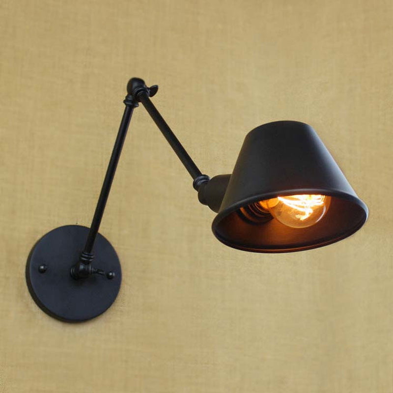 1 Bulb Wall Lighting Vintage Industrial Tapered Shade Metal Wall Sconce Lamp in Black/Rust for Study Room Clearhalo 'Art deco wall lights' 'Cast Iron' 'Glass' 'Industrial wall lights' 'Industrial' 'Middle century wall lights' 'Modern' 'Rustic wall lights' 'Tiffany' 'Traditional wall lights' 'Wall Lamps & Sconces' 'Wall Lights' Lighting' 209491