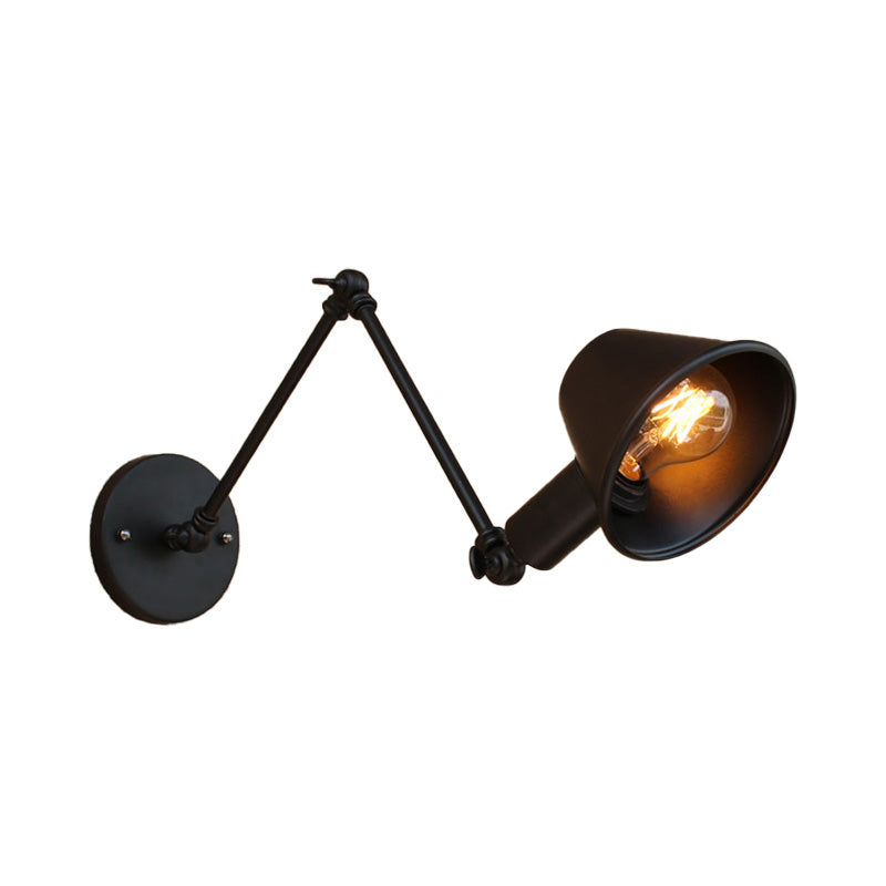 1 Bulb Wall Lighting Vintage Industrial Tapered Shade Metal Wall Sconce Lamp in Black/Rust for Study Room Clearhalo 'Art deco wall lights' 'Cast Iron' 'Glass' 'Industrial wall lights' 'Industrial' 'Middle century wall lights' 'Modern' 'Rustic wall lights' 'Tiffany' 'Traditional wall lights' 'Wall Lamps & Sconces' 'Wall Lights' Lighting' 209492