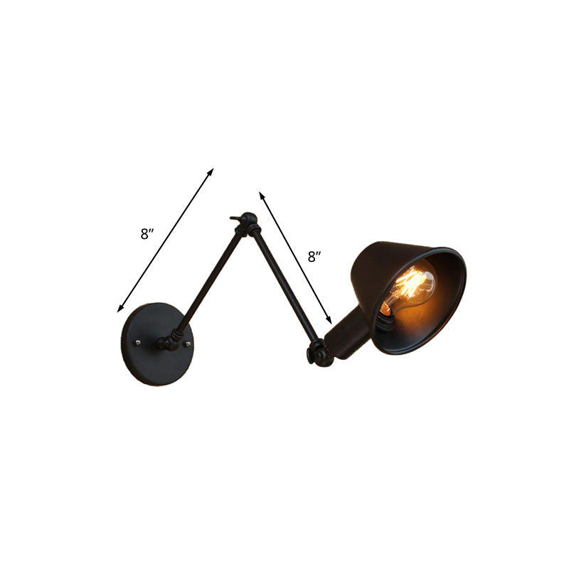 1 Bulb Wall Lighting Vintage Industrial Tapered Shade Metal Wall Sconce Lamp in Black/Rust for Study Room Clearhalo 'Art deco wall lights' 'Cast Iron' 'Glass' 'Industrial wall lights' 'Industrial' 'Middle century wall lights' 'Modern' 'Rustic wall lights' 'Tiffany' 'Traditional wall lights' 'Wall Lamps & Sconces' 'Wall Lights' Lighting' 209493