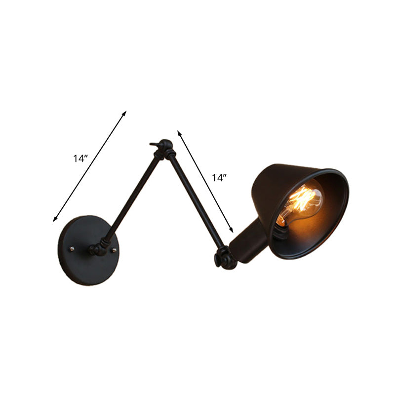 1 Bulb Wall Lighting Vintage Industrial Tapered Shade Metal Wall Sconce Lamp in Black/Rust for Study Room Clearhalo 'Art deco wall lights' 'Cast Iron' 'Glass' 'Industrial wall lights' 'Industrial' 'Middle century wall lights' 'Modern' 'Rustic wall lights' 'Tiffany' 'Traditional wall lights' 'Wall Lamps & Sconces' 'Wall Lights' Lighting' 209494