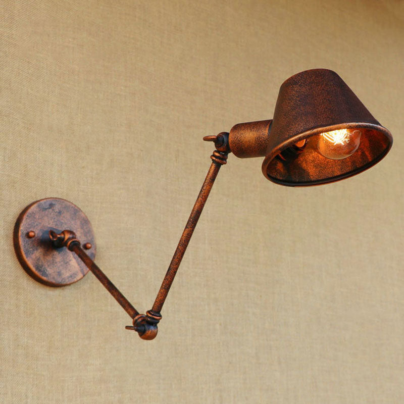 1 Bulb Wall Lighting Vintage Industrial Tapered Shade Metal Wall Sconce Lamp in Black/Rust for Study Room Clearhalo 'Art deco wall lights' 'Cast Iron' 'Glass' 'Industrial wall lights' 'Industrial' 'Middle century wall lights' 'Modern' 'Rustic wall lights' 'Tiffany' 'Traditional wall lights' 'Wall Lamps & Sconces' 'Wall Lights' Lighting' 209495