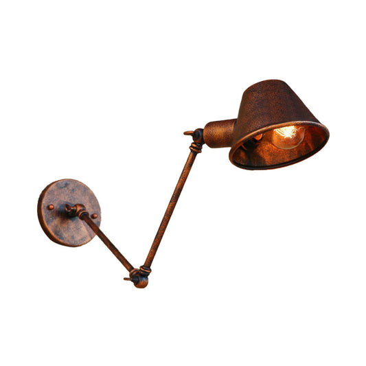 1 Bulb Wall Lighting Vintage Industrial Tapered Shade Metal Wall Sconce Lamp in Black/Rust for Study Room Clearhalo 'Art deco wall lights' 'Cast Iron' 'Glass' 'Industrial wall lights' 'Industrial' 'Middle century wall lights' 'Modern' 'Rustic wall lights' 'Tiffany' 'Traditional wall lights' 'Wall Lamps & Sconces' 'Wall Lights' Lighting' 209497
