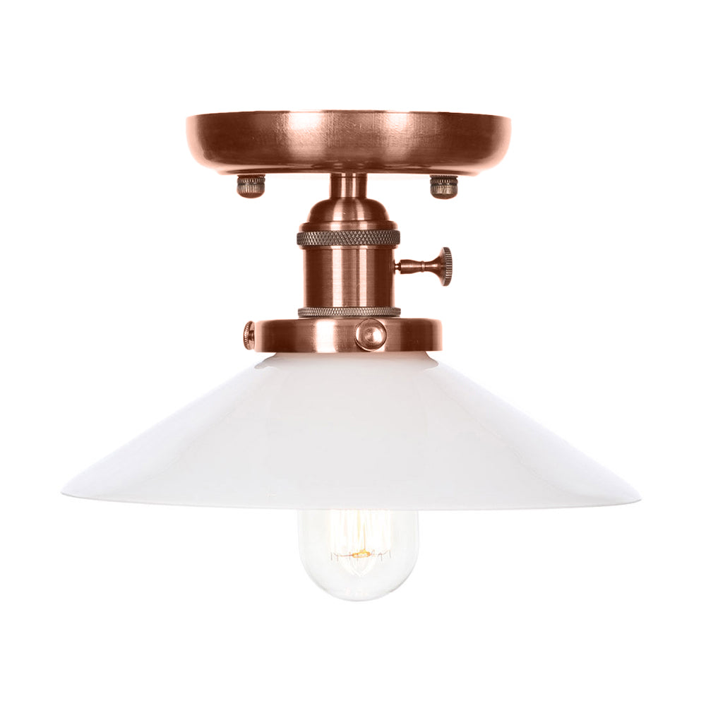 1 Light Opal/Clear Glass Semi Mount Lighting Industrial Antique Copper Cone/Saucer Indoor Ceiling Light Clearhalo 'Ceiling Lights' 'Close To Ceiling Lights' 'Close to ceiling' 'Glass shade' 'Glass' 'Semi-flushmount' Lighting' 209503