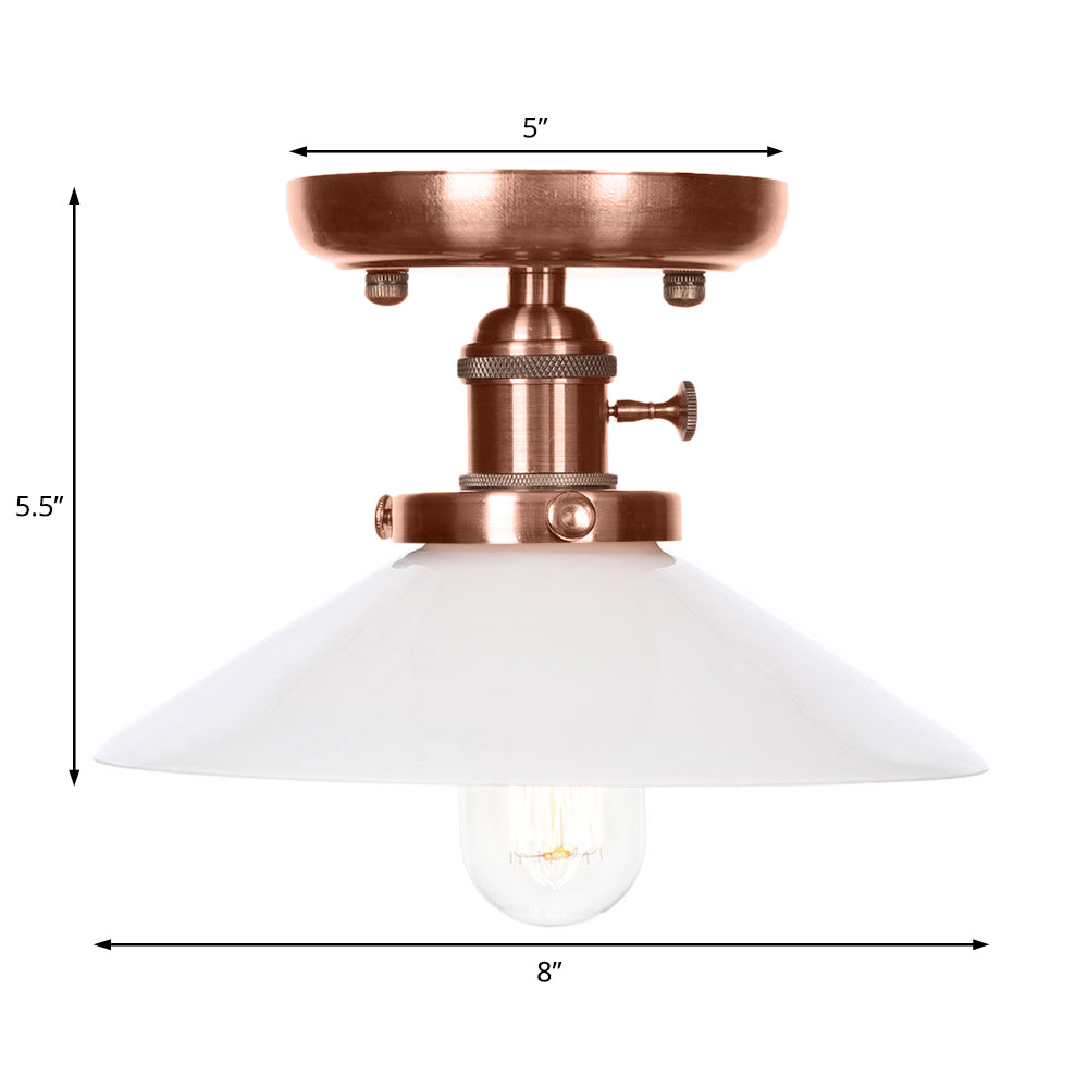 1 Light Opal/Clear Glass Semi Mount Lighting Industrial Antique Copper Cone/Saucer Indoor Ceiling Light Clearhalo 'Ceiling Lights' 'Close To Ceiling Lights' 'Close to ceiling' 'Glass shade' 'Glass' 'Semi-flushmount' Lighting' 209504