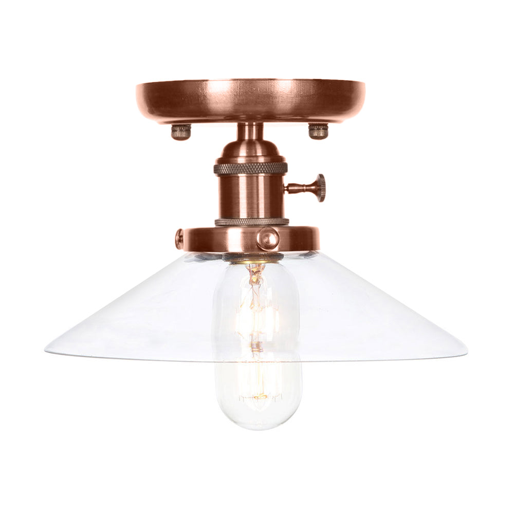 1 Light Opal/Clear Glass Semi Mount Lighting Industrial Antique Copper Cone/Saucer Indoor Ceiling Light Clearhalo 'Ceiling Lights' 'Close To Ceiling Lights' 'Close to ceiling' 'Glass shade' 'Glass' 'Semi-flushmount' Lighting' 209506