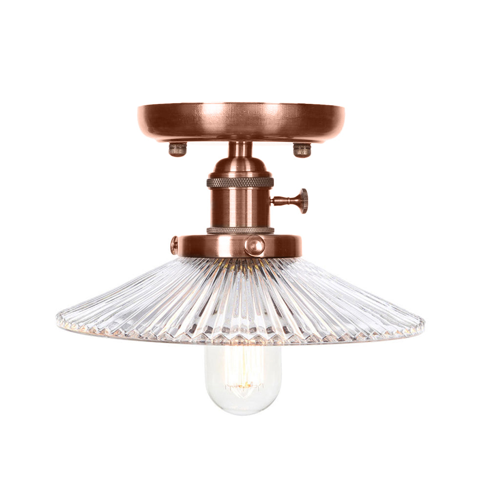 1 Light Opal/Clear Glass Semi Mount Lighting Industrial Antique Copper Cone/Saucer Indoor Ceiling Light Clearhalo 'Ceiling Lights' 'Close To Ceiling Lights' 'Close to ceiling' 'Glass shade' 'Glass' 'Semi-flushmount' Lighting' 209509