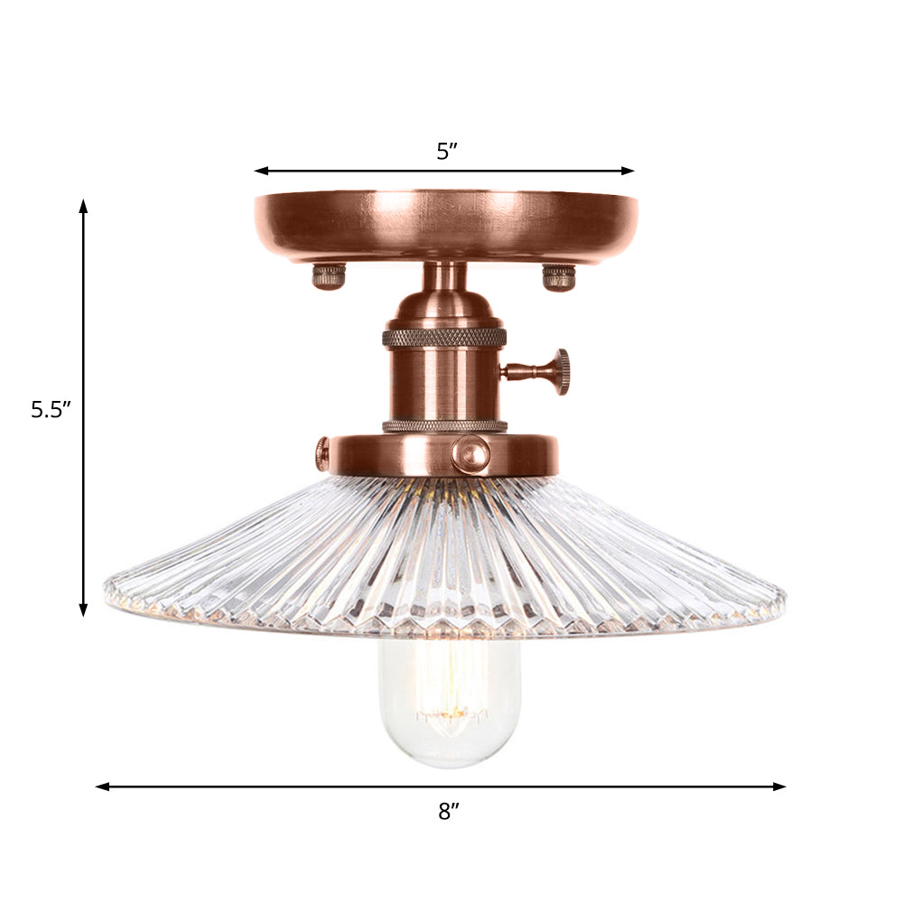 1 Light Opal/Clear Glass Semi Mount Lighting Industrial Antique Copper Cone/Saucer Indoor Ceiling Light Clearhalo 'Ceiling Lights' 'Close To Ceiling Lights' 'Close to ceiling' 'Glass shade' 'Glass' 'Semi-flushmount' Lighting' 209510