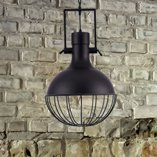 Black Dome Pendant Ceiling Light Farmhouse Metal 1 Light Living Room Hanging Lamp with Cage and Swivel Joint Clearhalo 'Art Deco Pendants' 'Black' 'Cast Iron' 'Ceiling Lights' 'Ceramic' 'Crystal' 'Industrial Pendants' 'Industrial' 'Metal' 'Middle Century Pendants' 'Pendant Lights' 'Pendants' 'Rustic Pendants' 'Tiffany' Lighting' 209622