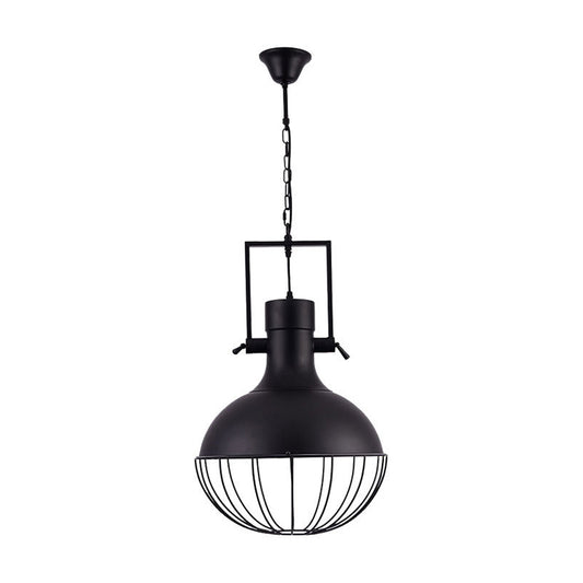 Black Dome Pendant Ceiling Light Farmhouse Metal 1 Light Living Room Hanging Lamp with Cage and Swivel Joint Clearhalo 'Art Deco Pendants' 'Black' 'Cast Iron' 'Ceiling Lights' 'Ceramic' 'Crystal' 'Industrial Pendants' 'Industrial' 'Metal' 'Middle Century Pendants' 'Pendant Lights' 'Pendants' 'Rustic Pendants' 'Tiffany' Lighting' 209623
