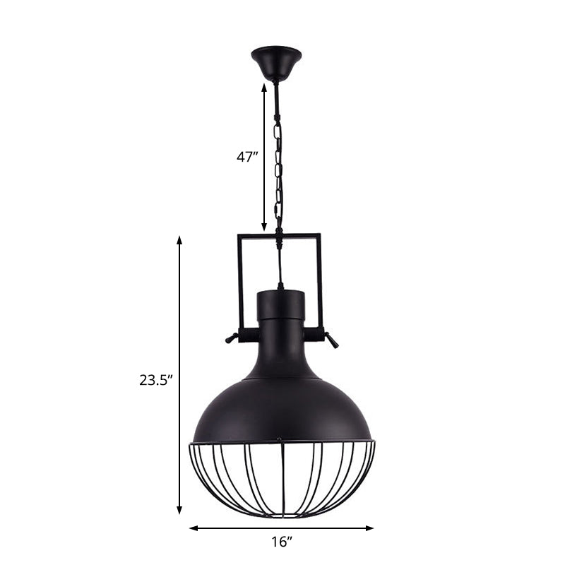 Black Dome Pendant Ceiling Light Farmhouse Metal 1 Light Living Room Hanging Lamp with Cage and Swivel Joint Clearhalo 'Art Deco Pendants' 'Black' 'Cast Iron' 'Ceiling Lights' 'Ceramic' 'Crystal' 'Industrial Pendants' 'Industrial' 'Metal' 'Middle Century Pendants' 'Pendant Lights' 'Pendants' 'Rustic Pendants' 'Tiffany' Lighting' 209624