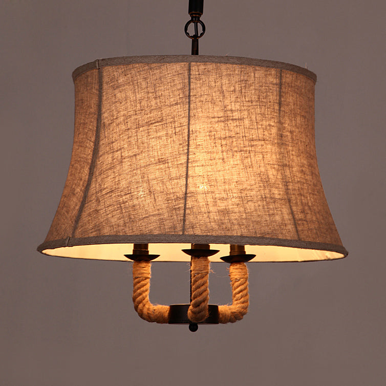 Beige Multi Light Chandelier Lighting Industrial Fabric Dome/Bell Shade Hanging Ceiling Light with Hemp Rope Clearhalo 'Ceiling Lights' 'Chandeliers' 'Industrial Chandeliers' 'Industrial' 'Middle Century Chandeliers' 'Tiffany' Lighting' 209631