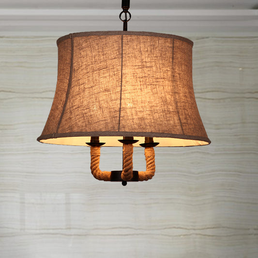 Beige Multi Light Chandelier Lighting Industrial Fabric Dome/Bell Shade Hanging Ceiling Light with Hemp Rope Beige Bell Clearhalo 'Ceiling Lights' 'Chandeliers' 'Industrial Chandeliers' 'Industrial' 'Middle Century Chandeliers' 'Tiffany' Lighting' 209632