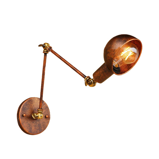 Rust Domed Reading Wall Light Antique Style Iron 1 Bulb Living Room Wall Light Sconce with Swing Arm Clearhalo 'Art deco wall lights' 'Cast Iron' 'Glass' 'Industrial wall lights' 'Industrial' 'Middle century wall lights' 'Modern' 'Rustic wall lights' 'Tiffany' 'Traditional wall lights' 'Wall Lamps & Sconces' 'Wall Lights' Lighting' 209637