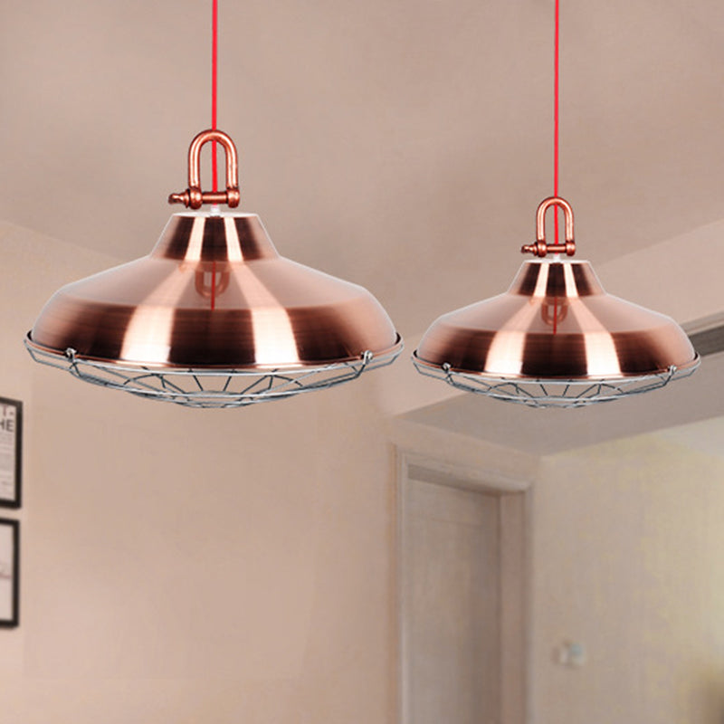 Vintage Covered Cage Hanging Ceiling Light 1 Light Metal Pendant Lighting in White/Copper/Red Brown Copper Clearhalo 'Art Deco Pendants' 'Cast Iron' 'Ceiling Lights' 'Ceramic' 'Crystal' 'Industrial Pendants' 'Industrial' 'Metal' 'Middle Century Pendants' 'Pendant Lights' 'Pendants' 'Tiffany' Lighting' 209640