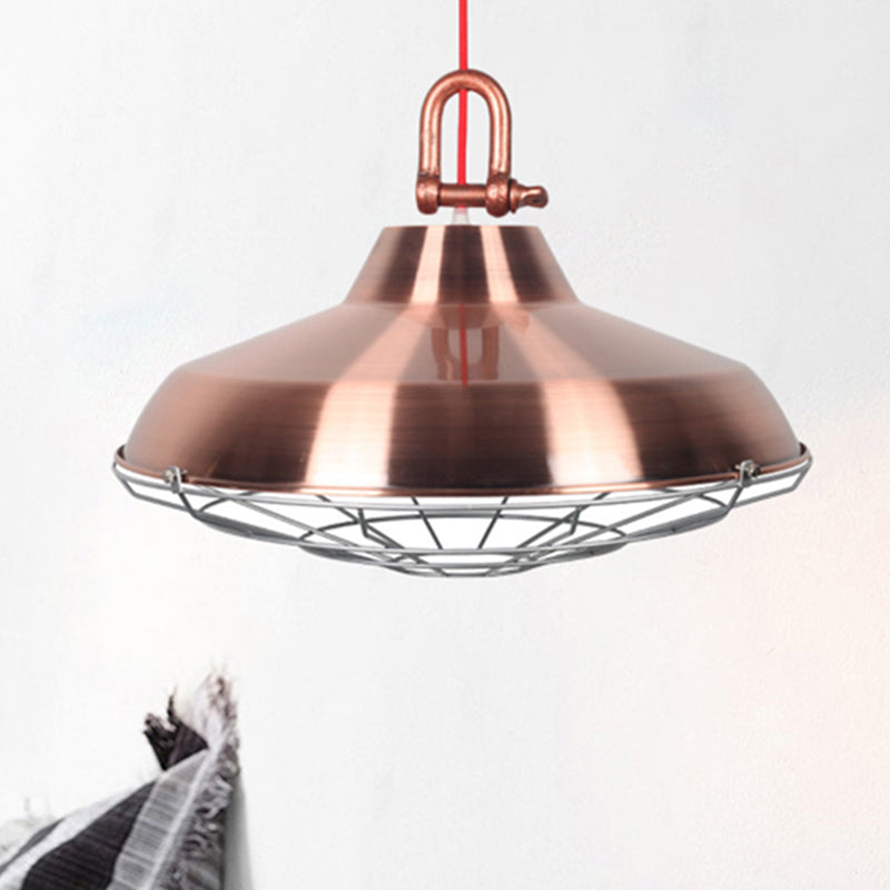 Vintage Covered Cage Hanging Ceiling Light 1 Light Metal Pendant Lighting in White/Copper/Red Brown Clearhalo 'Art Deco Pendants' 'Cast Iron' 'Ceiling Lights' 'Ceramic' 'Crystal' 'Industrial Pendants' 'Industrial' 'Metal' 'Middle Century Pendants' 'Pendant Lights' 'Pendants' 'Tiffany' Lighting' 209641