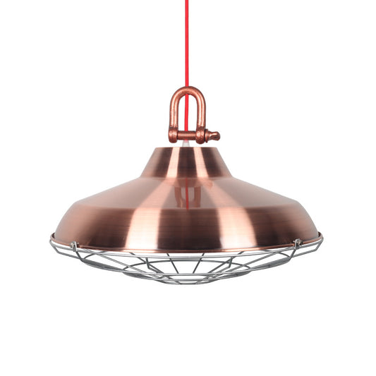 Vintage Covered Cage Hanging Ceiling Light 1 Light Metal Pendant Lighting in White/Copper/Red Brown Clearhalo 'Art Deco Pendants' 'Cast Iron' 'Ceiling Lights' 'Ceramic' 'Crystal' 'Industrial Pendants' 'Industrial' 'Metal' 'Middle Century Pendants' 'Pendant Lights' 'Pendants' 'Tiffany' Lighting' 209642