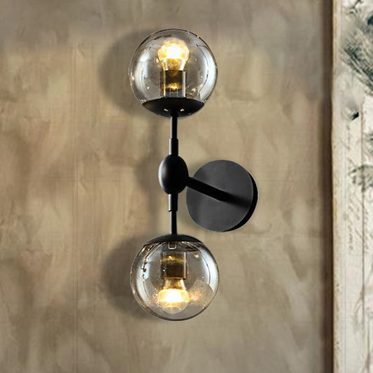 Globe Dining Room Wall Light Fixture Industrial Smoked Glass 2/3 Light Black Sconce Lamp Clearhalo 'Industrial wall lights' 'Industrial' 'Middle century wall lights' 'Tiffany' 'Wall Lamps & Sconces' 'Wall Lights' Lighting' 209649
