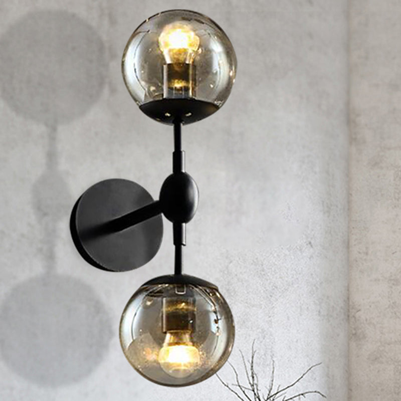 Globe Dining Room Wall Light Fixture Industrial Smoked Glass 2/3 Light Black Sconce Lamp Clearhalo 'Industrial wall lights' 'Industrial' 'Middle century wall lights' 'Tiffany' 'Wall Lamps & Sconces' 'Wall Lights' Lighting' 209650
