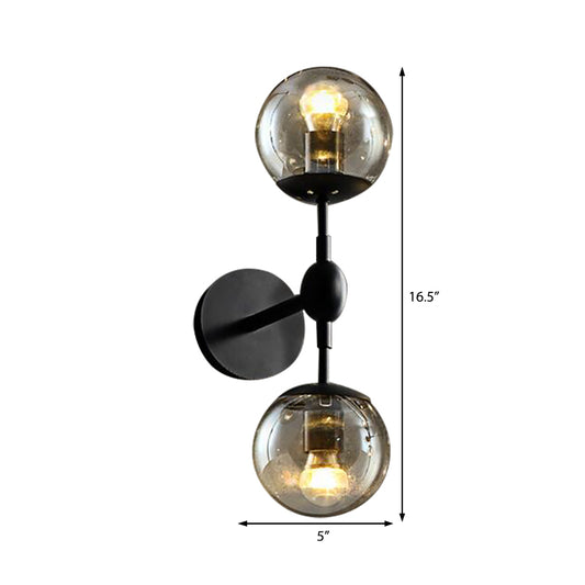 Globe Dining Room Wall Light Fixture Industrial Smoked Glass 2/3 Light Black Sconce Lamp Clearhalo 'Industrial wall lights' 'Industrial' 'Middle century wall lights' 'Tiffany' 'Wall Lamps & Sconces' 'Wall Lights' Lighting' 209652