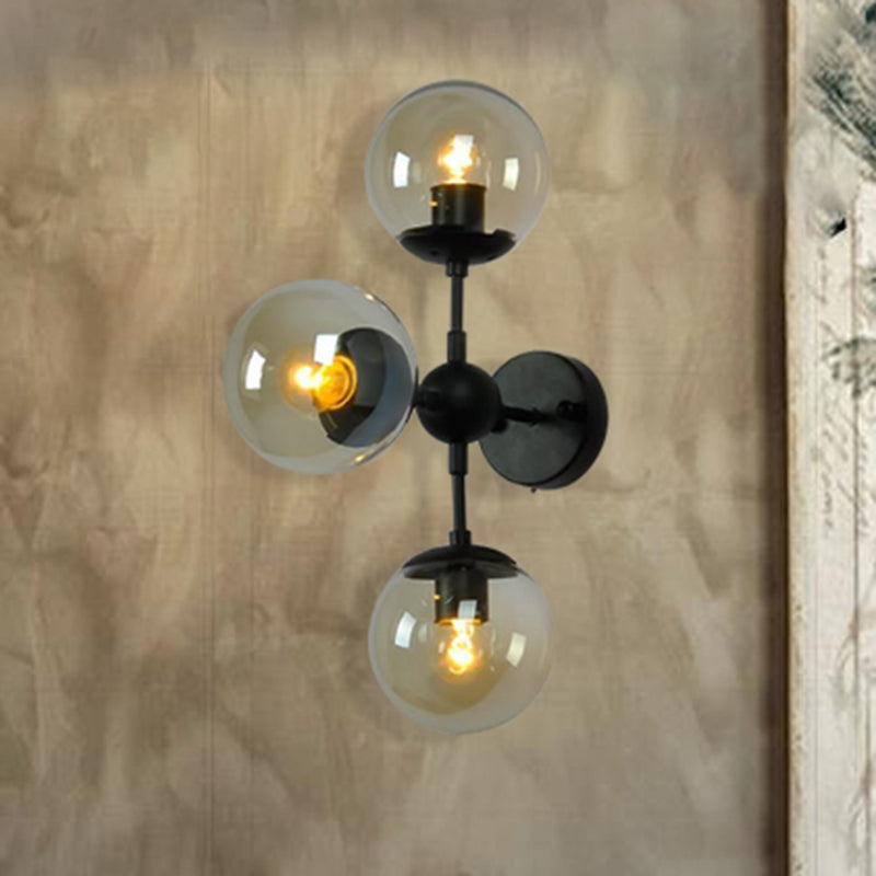 Globe Dining Room Wall Light Fixture Industrial Smoked Glass 2/3 Light Black Sconce Lamp Clearhalo 'Industrial wall lights' 'Industrial' 'Middle century wall lights' 'Tiffany' 'Wall Lamps & Sconces' 'Wall Lights' Lighting' 209653