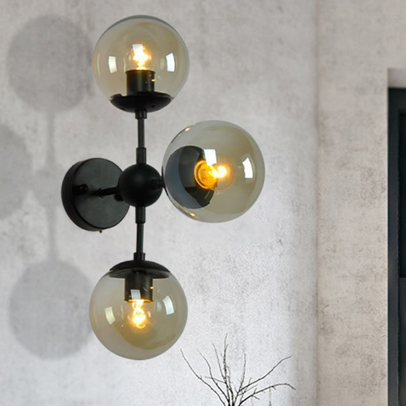 Globe Dining Room Wall Light Fixture Industrial Smoked Glass 2/3 Light Black Sconce Lamp Clearhalo 'Industrial wall lights' 'Industrial' 'Middle century wall lights' 'Tiffany' 'Wall Lamps & Sconces' 'Wall Lights' Lighting' 209654