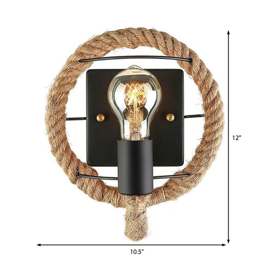 Beige One Light Sconce Light Industrial Rope Round/Oval Shade Wall Lighting Fixture for Dining Room Clearhalo 'Industrial wall lights' 'Industrial' 'Middle century wall lights' 'Tiffany' 'Wall Lamps & Sconces' 'Wall Lights' Lighting' 209665