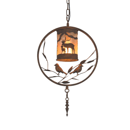 Rust Cylinder Wall Lighting Vintage Style Metal 1 Light Dining Room Sconce Lamp with Fabric and Bird Clearhalo 'Art Deco Pendants' 'Cast Iron' 'Ceiling Lights' 'Ceramic' 'Crystal' 'Industrial Pendants' 'Industrial' 'Metal' 'Middle Century Pendants' 'Pendant Lights' 'Pendants' 'Tiffany' Lighting' 209675