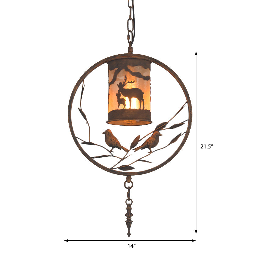 Rust Cylinder Wall Lighting Vintage Style Metal 1 Light Dining Room Sconce Lamp with Fabric and Bird Clearhalo 'Art Deco Pendants' 'Cast Iron' 'Ceiling Lights' 'Ceramic' 'Crystal' 'Industrial Pendants' 'Industrial' 'Metal' 'Middle Century Pendants' 'Pendant Lights' 'Pendants' 'Tiffany' Lighting' 209676