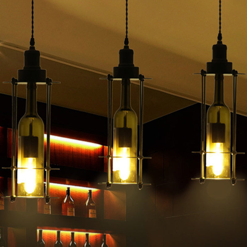 Wine Bottle Pendant Ceiling Light Black/Rust Farmhouse Metal 1 Light Dining Room Hanging Lamp Clearhalo 'Ceiling Lights' 'Glass shade' 'Glass' 'Industrial Pendants' 'Industrial' 'Middle Century Pendants' 'Pendant Lights' 'Pendants' 'Tiffany' Lighting' 209680