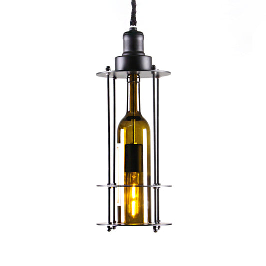 Wine Bottle Pendant Ceiling Light Black/Rust Farmhouse Metal 1 Light Dining Room Hanging Lamp Clearhalo 'Ceiling Lights' 'Glass shade' 'Glass' 'Industrial Pendants' 'Industrial' 'Middle Century Pendants' 'Pendant Lights' 'Pendants' 'Tiffany' Lighting' 209681
