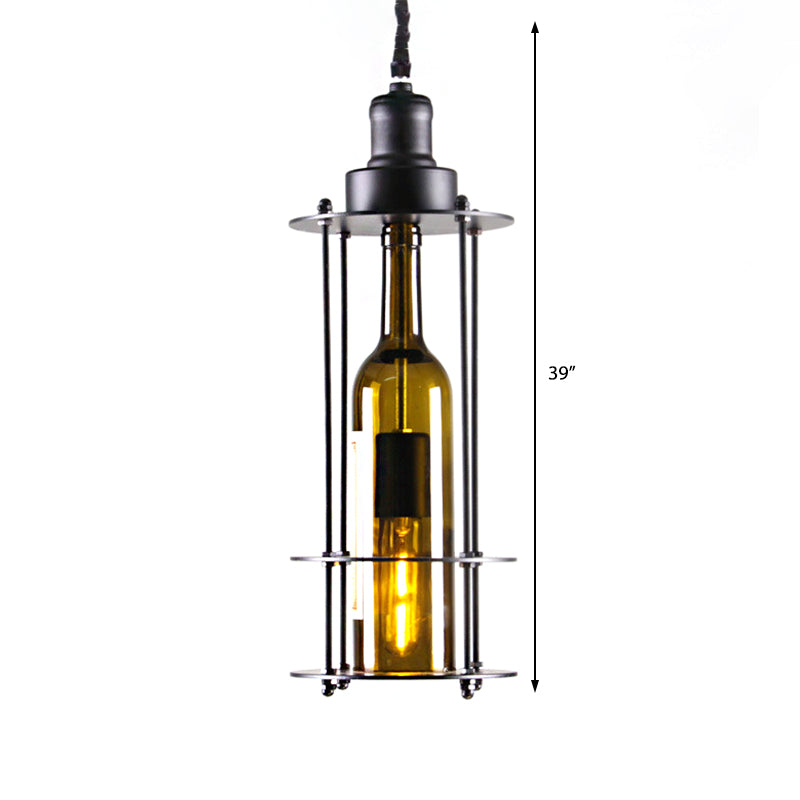 Wine Bottle Pendant Ceiling Light Black/Rust Farmhouse Metal 1 Light Dining Room Hanging Lamp Clearhalo 'Ceiling Lights' 'Glass shade' 'Glass' 'Industrial Pendants' 'Industrial' 'Middle Century Pendants' 'Pendant Lights' 'Pendants' 'Tiffany' Lighting' 209682