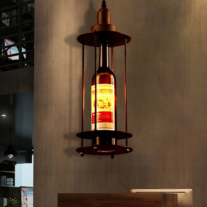 Wine Bottle Pendant Ceiling Light Black/Rust Farmhouse Metal 1 Light Dining Room Hanging Lamp Rust Clearhalo 'Ceiling Lights' 'Glass shade' 'Glass' 'Industrial Pendants' 'Industrial' 'Middle Century Pendants' 'Pendant Lights' 'Pendants' 'Tiffany' Lighting' 209683