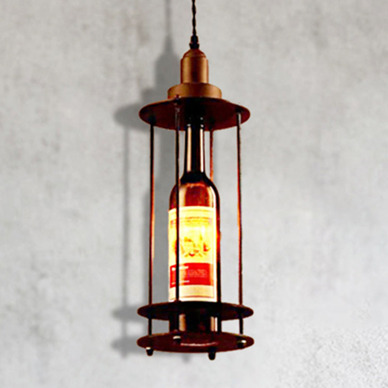Wine Bottle Pendant Ceiling Light Black/Rust Farmhouse Metal 1 Light Dining Room Hanging Lamp Clearhalo 'Ceiling Lights' 'Glass shade' 'Glass' 'Industrial Pendants' 'Industrial' 'Middle Century Pendants' 'Pendant Lights' 'Pendants' 'Tiffany' Lighting' 209684