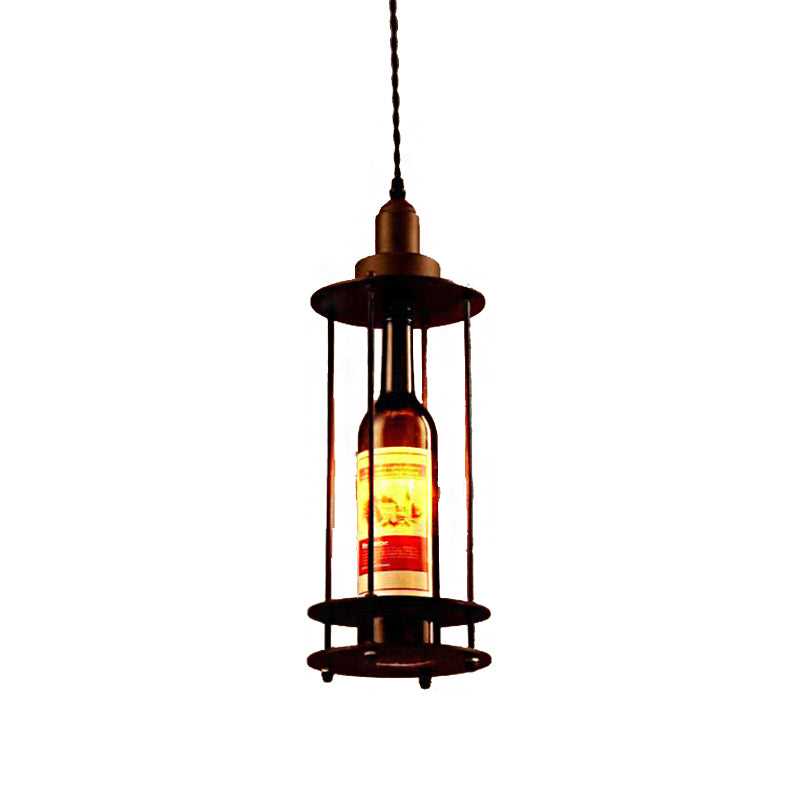 Wine Bottle Pendant Ceiling Light Black/Rust Farmhouse Metal 1 Light Dining Room Hanging Lamp Clearhalo 'Ceiling Lights' 'Glass shade' 'Glass' 'Industrial Pendants' 'Industrial' 'Middle Century Pendants' 'Pendant Lights' 'Pendants' 'Tiffany' Lighting' 209685