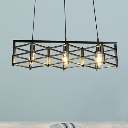 31.5"/32" Dia Linear Metal Island Lighting Industrial 3 Lights Dining Room Hanging Light with Cage Shade in Black Black Clearhalo 'Ceiling Lights' 'Island Lights' Lighting' 209686