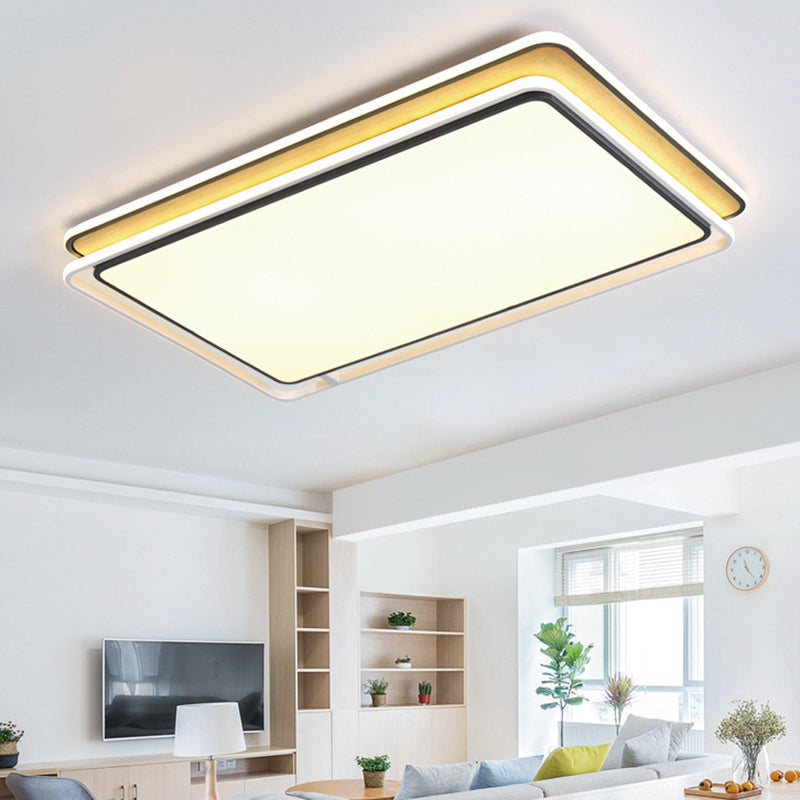 Black Rectangular Flush Mount Light Fixture Modern LED Metal Close to Ceiling Lamp in White/Warm Light Black Clearhalo 'Ceiling Lights' 'Close To Ceiling Lights' 'Close to ceiling' 'Flush mount' Lighting' 209702