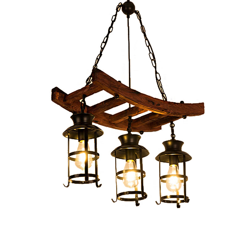 Caged Dining Room Pendant Chandelier Industrial Metal 3 Lights Black Hanging Fixture Clearhalo 'Cast Iron' 'Ceiling Lights' 'Chandeliers' 'Industrial Chandeliers' 'Industrial' 'Metal' 'Middle Century Chandeliers' 'Rustic Chandeliers' 'Tiffany' Lighting' 209709