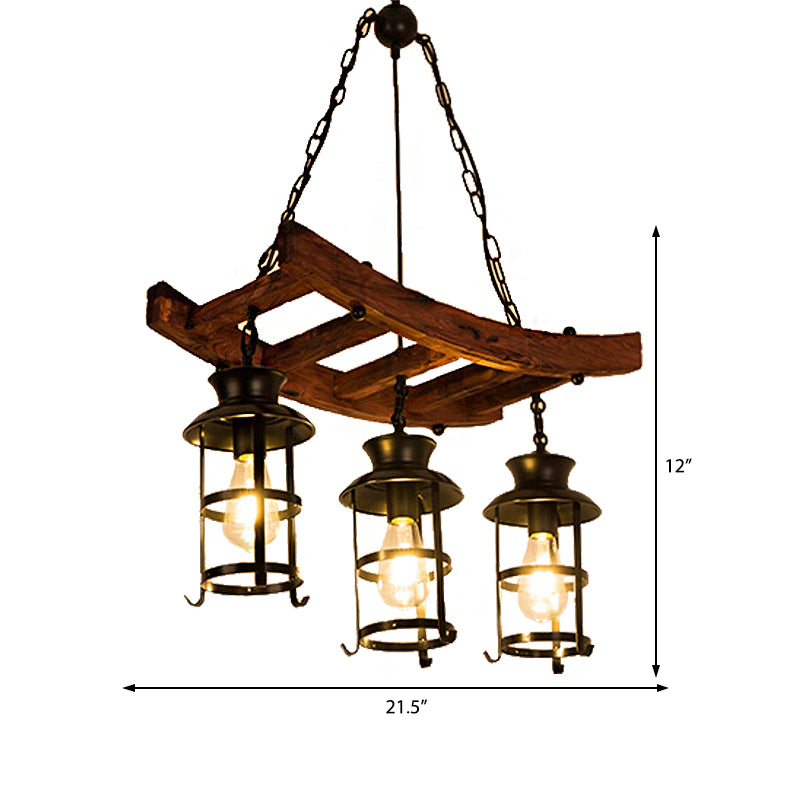Caged Dining Room Pendant Chandelier Industrial Metal 3 Lights Black Hanging Fixture Clearhalo 'Cast Iron' 'Ceiling Lights' 'Chandeliers' 'Industrial Chandeliers' 'Industrial' 'Metal' 'Middle Century Chandeliers' 'Rustic Chandeliers' 'Tiffany' Lighting' 209710