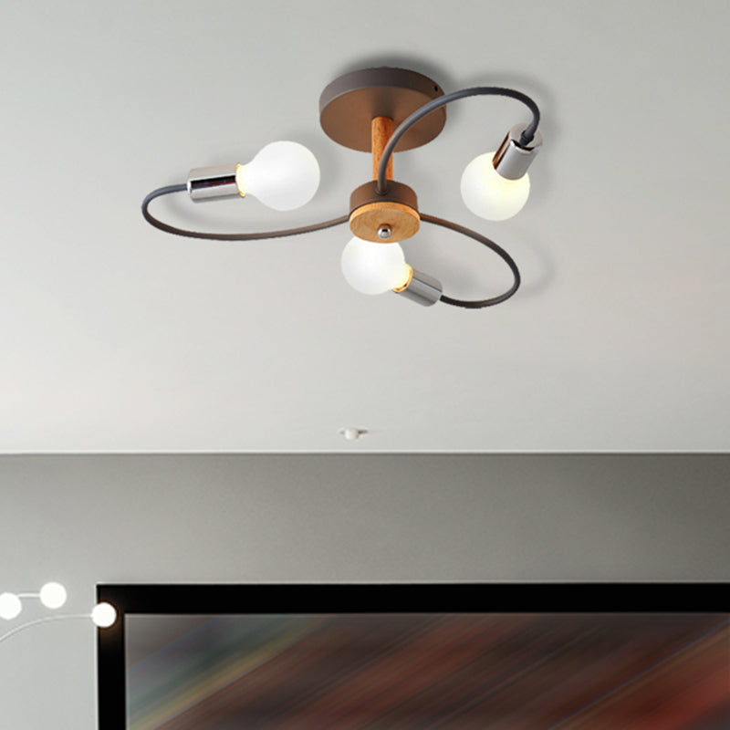 Metal Swirl Semi Flush Mount Lighting Industrial 3/6 Lights Living Room Ceiling Mounted Fixture in Grey/Green 3 Grey Clearhalo 'Ceiling Lights' 'Close To Ceiling Lights' 'Close to ceiling' 'Semi-flushmount' Lighting' 209735