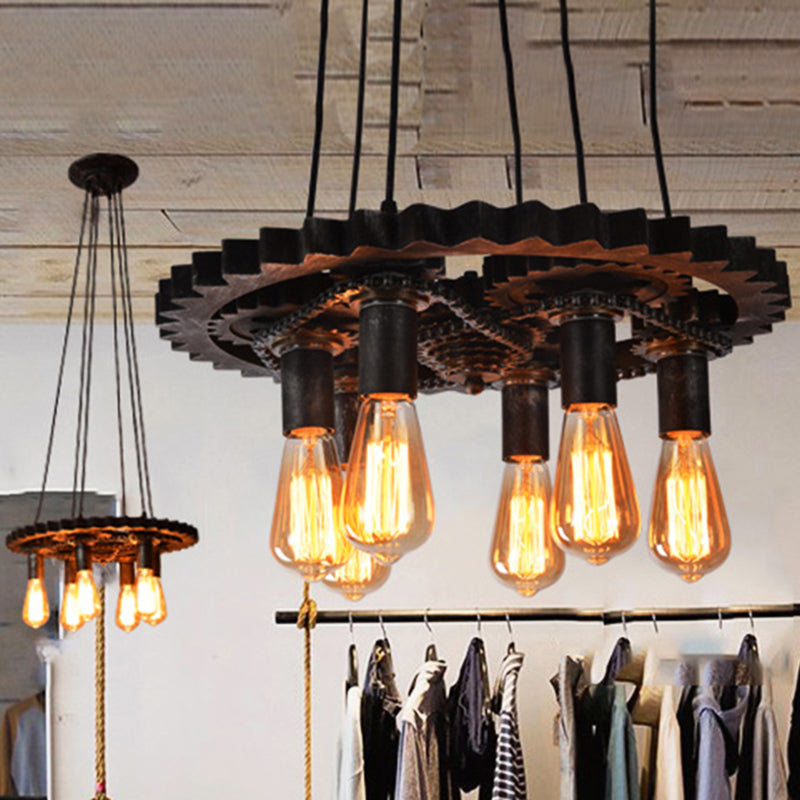Gear Ceiling Lamp Metal 1/6 Bulb Industrial Dining Room Pendant Lighting in Bronze Clearhalo 'Art Deco Pendants' 'Cast Iron' 'Ceiling Lights' 'Ceramic' 'Crystal' 'Industrial Pendants' 'Industrial' 'Metal' 'Middle Century Pendants' 'Pendant Lights' 'Pendants' 'Tiffany' Lighting' 209749