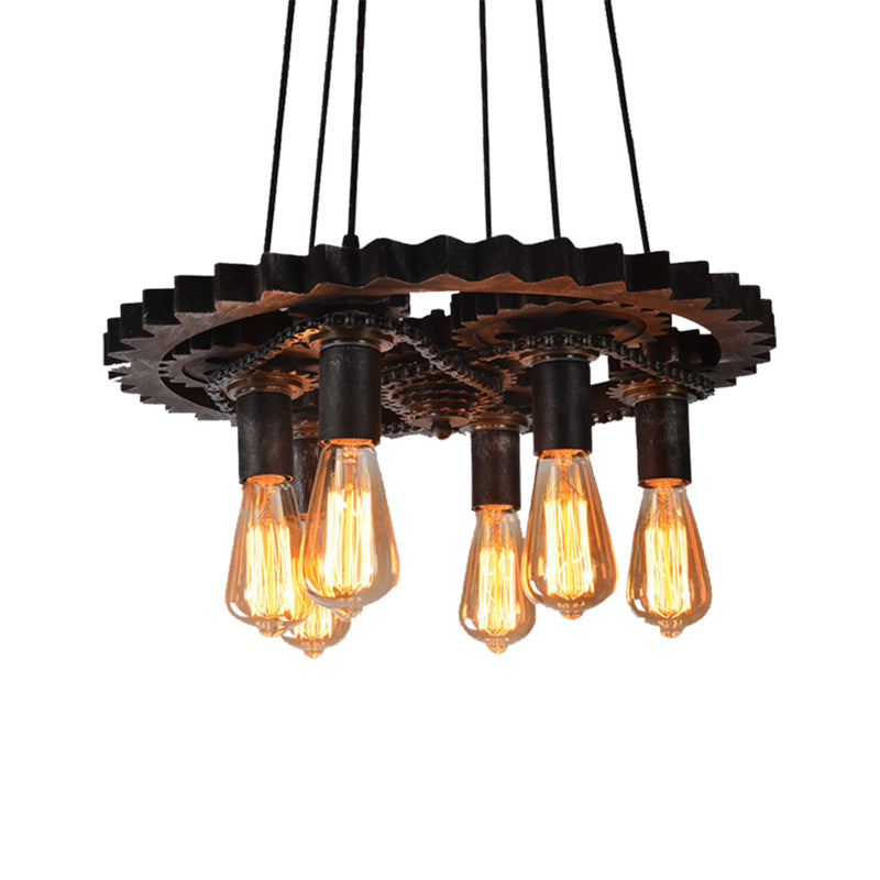 Gear Ceiling Lamp Metal 1/6 Bulb Industrial Dining Room Pendant Lighting in Bronze Clearhalo 'Art Deco Pendants' 'Cast Iron' 'Ceiling Lights' 'Ceramic' 'Crystal' 'Industrial Pendants' 'Industrial' 'Metal' 'Middle Century Pendants' 'Pendant Lights' 'Pendants' 'Tiffany' Lighting' 209750