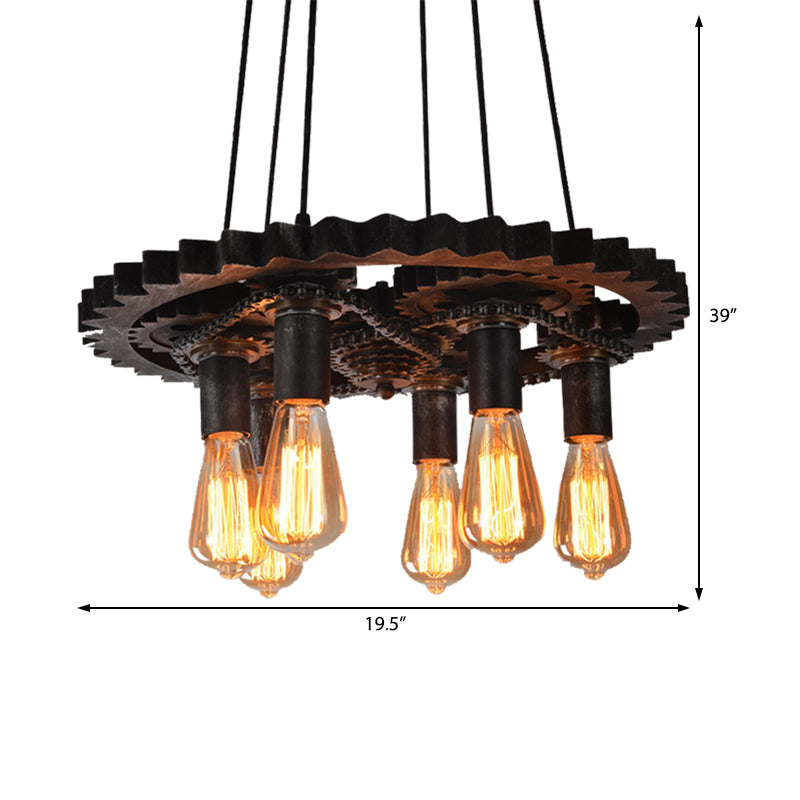 Gear Ceiling Lamp Metal 1/6 Bulb Industrial Dining Room Pendant Lighting in Bronze Clearhalo 'Art Deco Pendants' 'Cast Iron' 'Ceiling Lights' 'Ceramic' 'Crystal' 'Industrial Pendants' 'Industrial' 'Metal' 'Middle Century Pendants' 'Pendant Lights' 'Pendants' 'Tiffany' Lighting' 209751