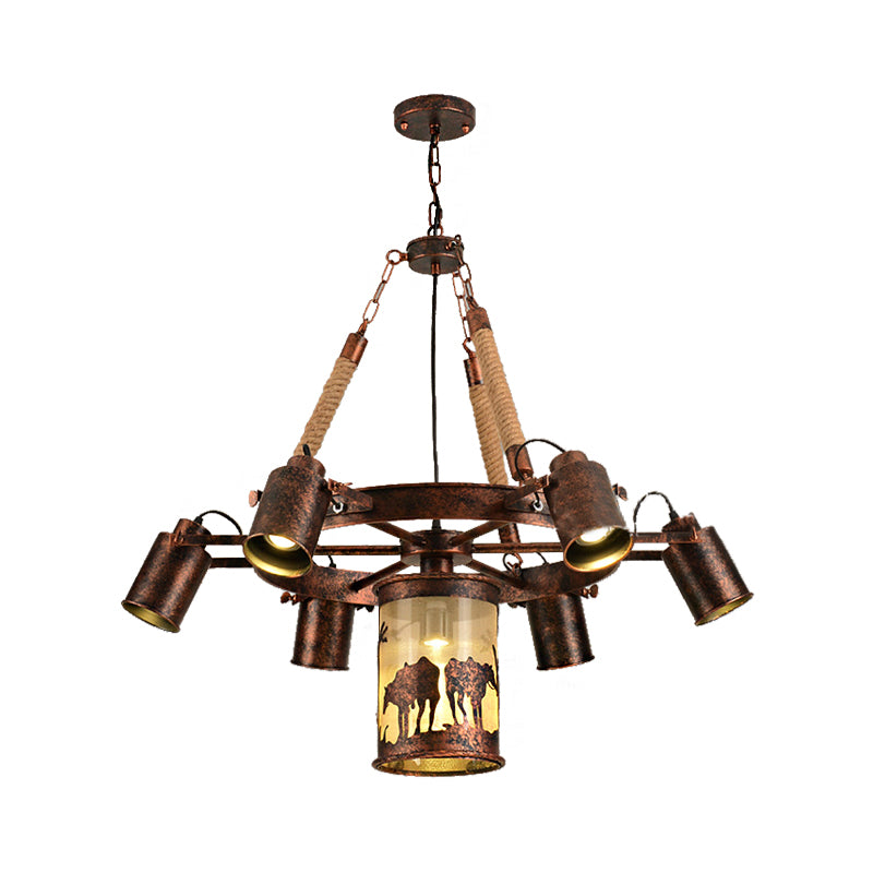 Cylinder Metal Chandelier Light Vintage 4/7 Light Dining Room Pendant Lighting in Weathered Copper Clearhalo 'Cast Iron' 'Ceiling Lights' 'Chandeliers' 'Industrial Chandeliers' 'Industrial' 'Metal' 'Middle Century Chandeliers' 'Rustic Chandeliers' 'Tiffany' Lighting' 209757