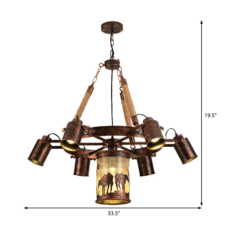 Cylinder Metal Chandelier Light Vintage 4/7 Light Dining Room Pendant Lighting in Weathered Copper Clearhalo 'Cast Iron' 'Ceiling Lights' 'Chandeliers' 'Industrial Chandeliers' 'Industrial' 'Metal' 'Middle Century Chandeliers' 'Rustic Chandeliers' 'Tiffany' Lighting' 209758