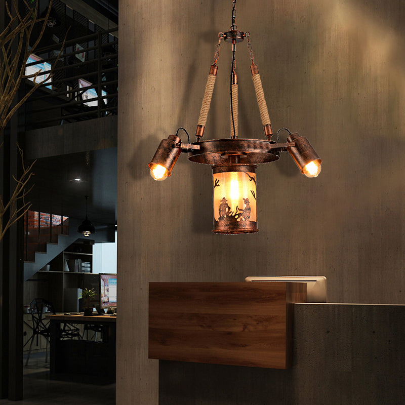 Cylinder Metal Chandelier Light Vintage 4/7 Light Dining Room Pendant Lighting in Weathered Copper Clearhalo 'Cast Iron' 'Ceiling Lights' 'Chandeliers' 'Industrial Chandeliers' 'Industrial' 'Metal' 'Middle Century Chandeliers' 'Rustic Chandeliers' 'Tiffany' Lighting' 209759
